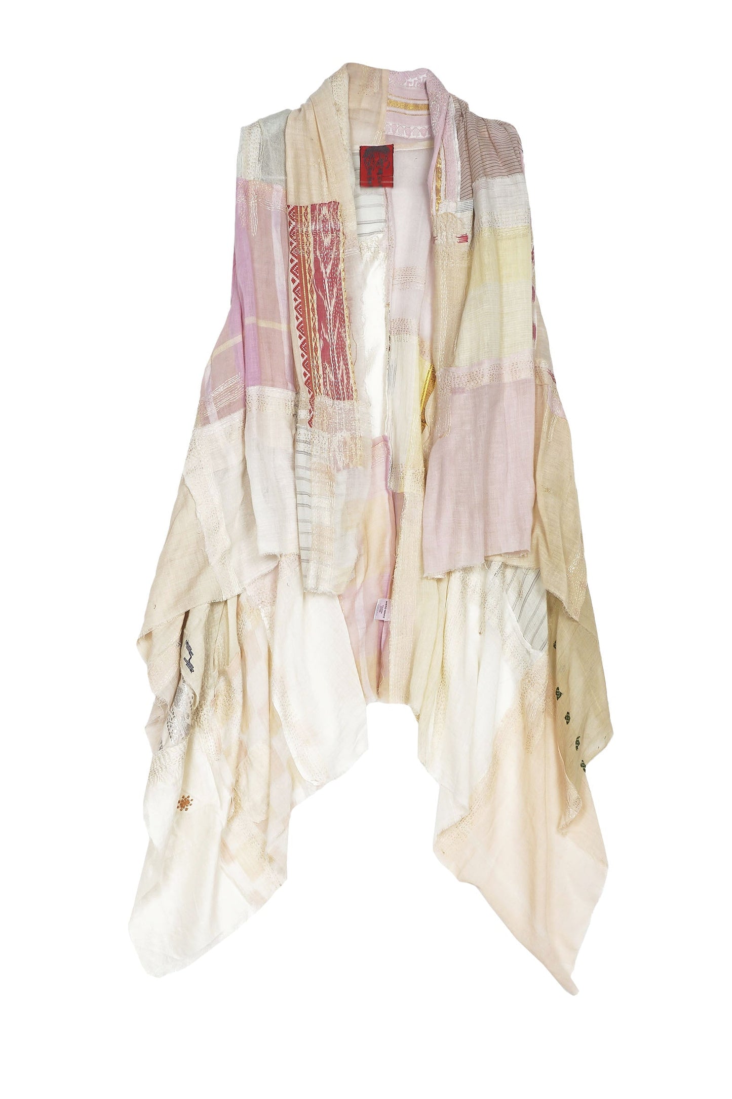 MOSAIC TILE PATCH KANTHA SHAWL VEST - mt1219-ivy -