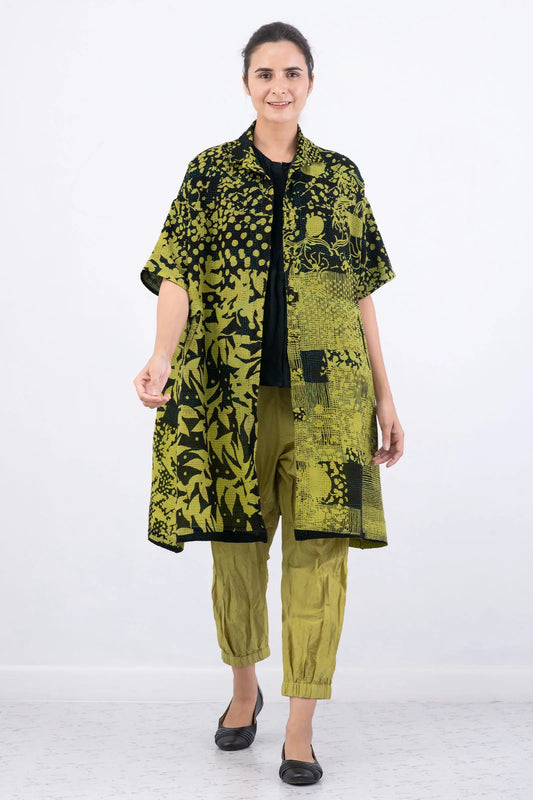 MONOTONE TWILIGHT PRINT KANTHA HALF SLV. SHIRT DRESS - tp2429-cha -
