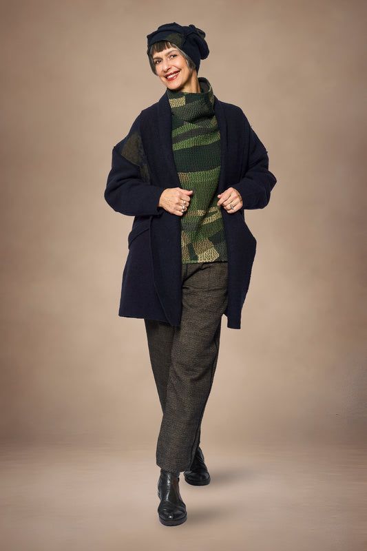 CIRCLE TIE DYE BOILED WOOL NEW SHAWL COAT - tw1361-nvy -