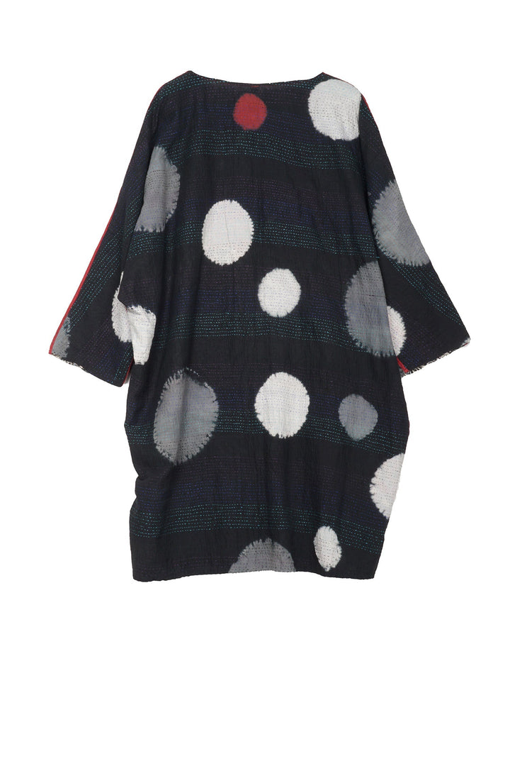 PATCH &amp; CIRCLE PRINT KANTHA DOLMAN SLV. DRESS - pc2410-blk -