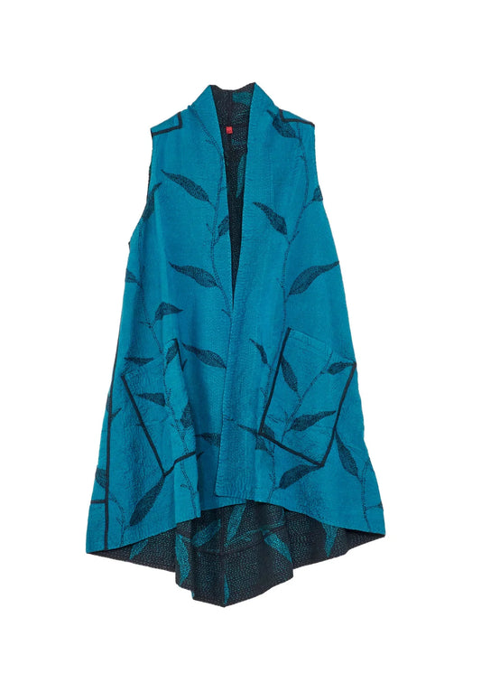 NIGHT BAMBOO SILK COTTON KANTHA A-LINE VEST - nb2203-tel -