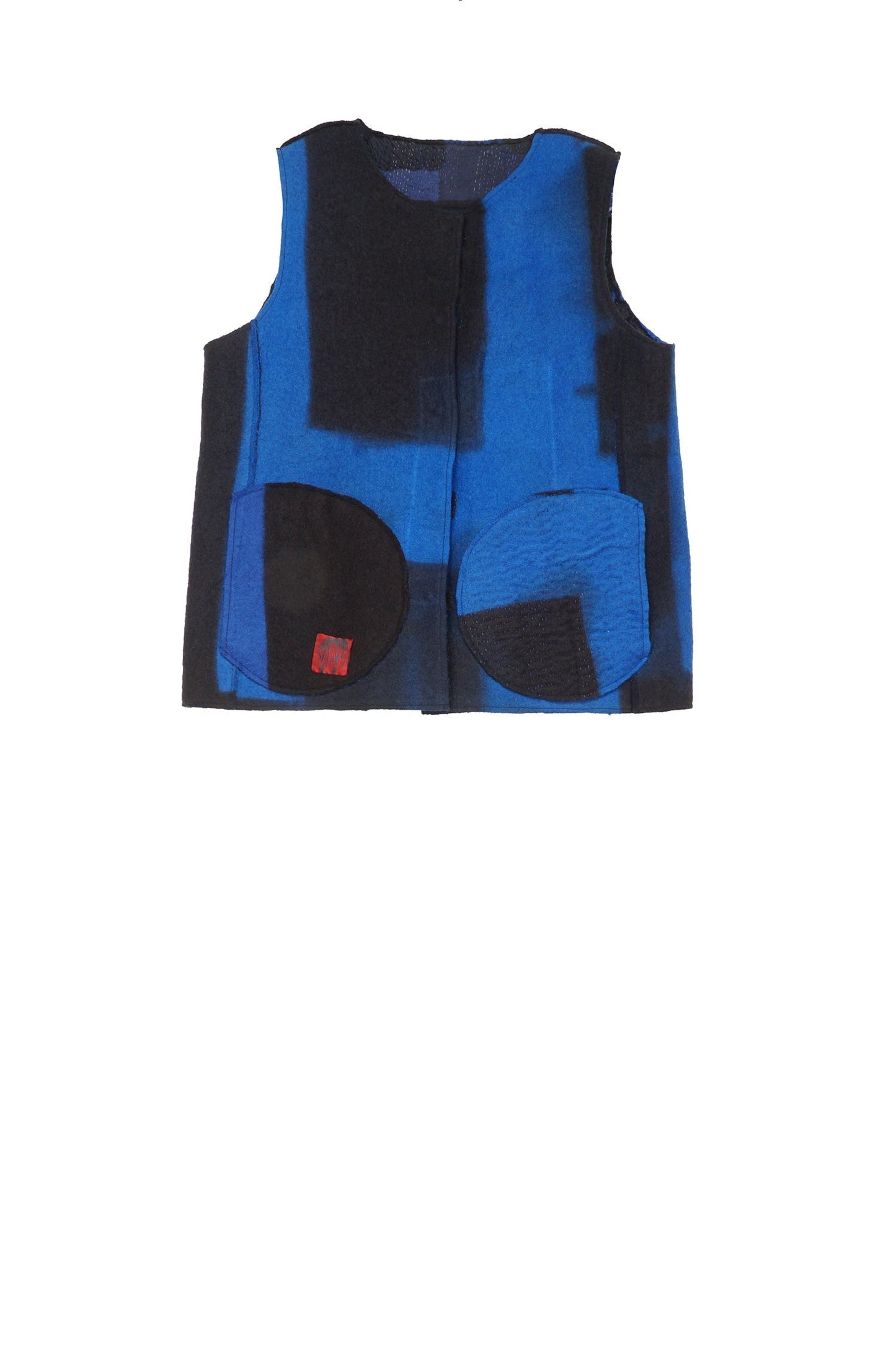 BOILED WOOL KANTHA CREW NECK FITTED VEST - wb2228-blu -