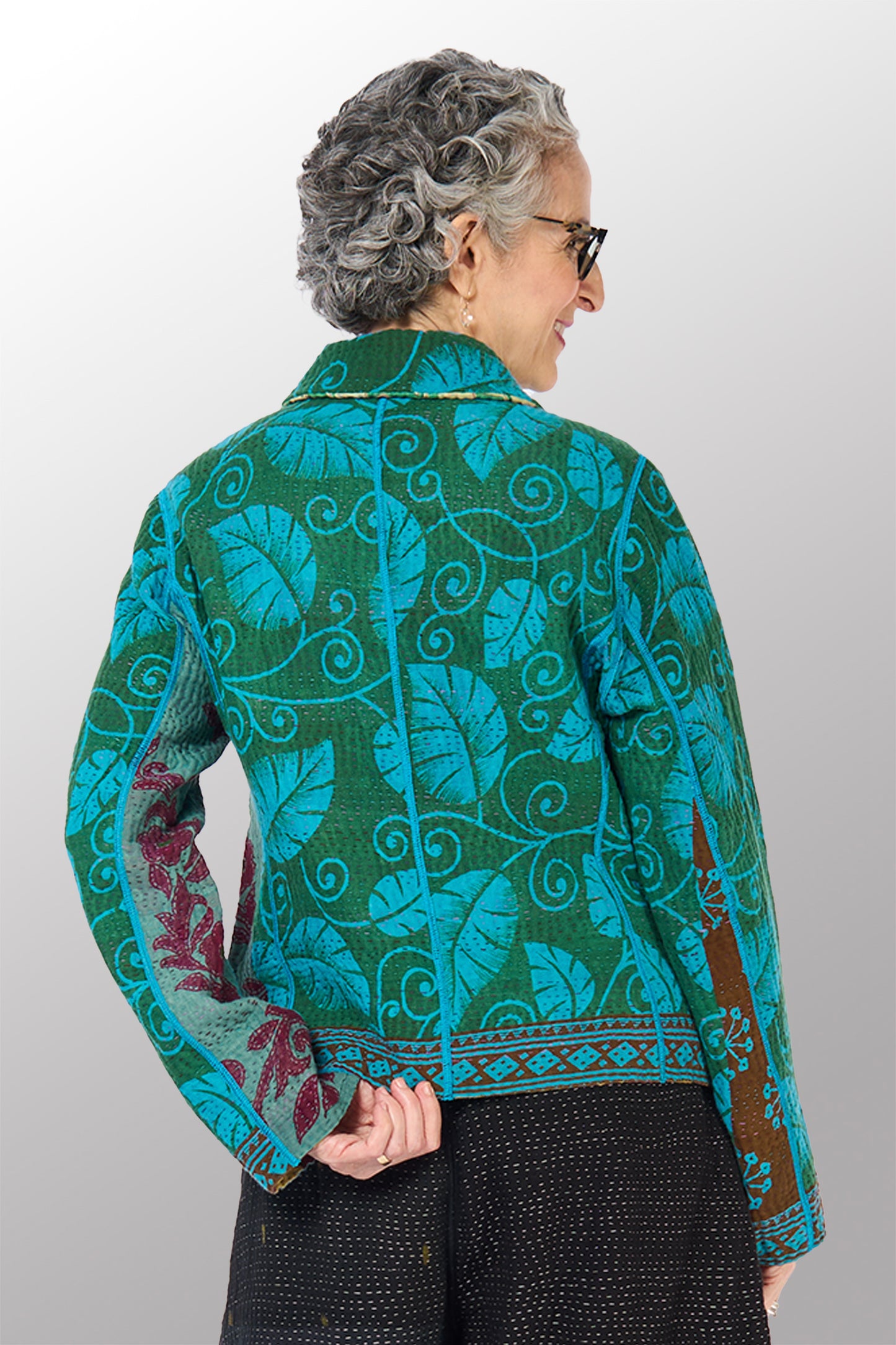 COTTON OVERDYE KANTHA CROPPED BASIC JACKET - ov4096-ctel002m -