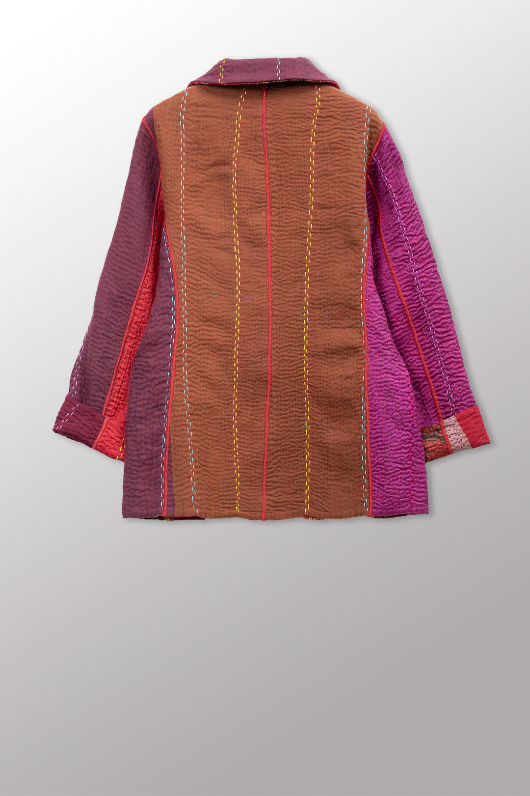 JEWEL WOVEN WITH VERTICAL PATCH KANTHA BASIC JACKET - jv4052-red -