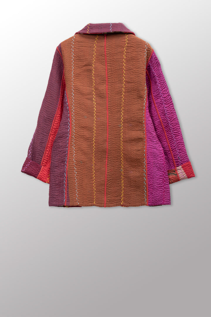 JEWEL WOVEN WITH VERTICAL PATCH KANTHA BASIC JACKET - jv4052-red -