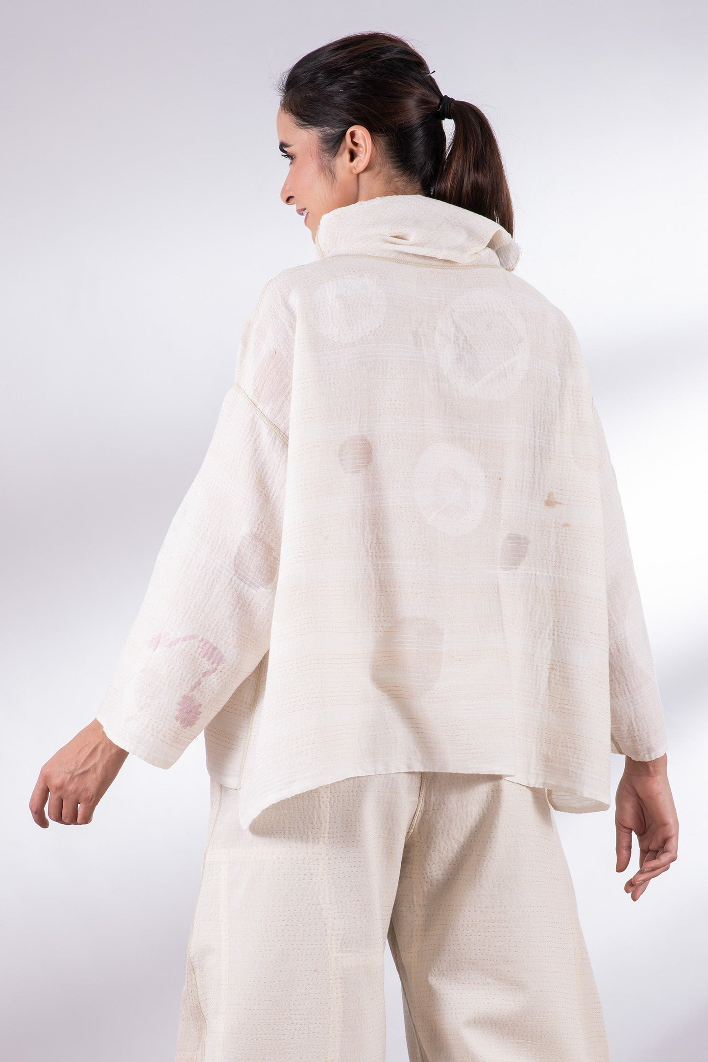 CUT THROUGH DOT AND HOLES KANTHA COWL PULLOVER - cd2547-ivy -