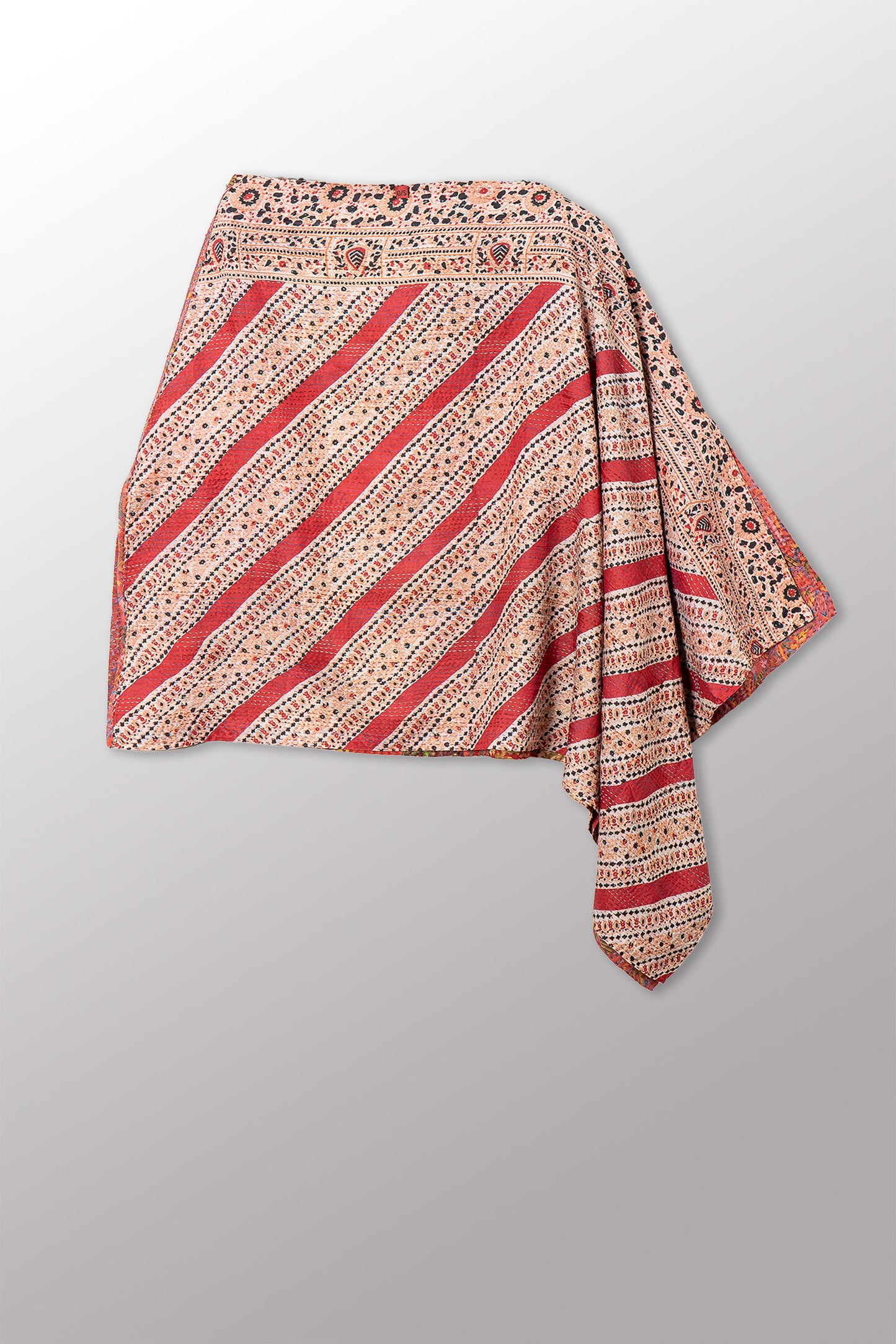 VINTAGE SILK KANTHA LONG CAPE - sv2841-0012a -