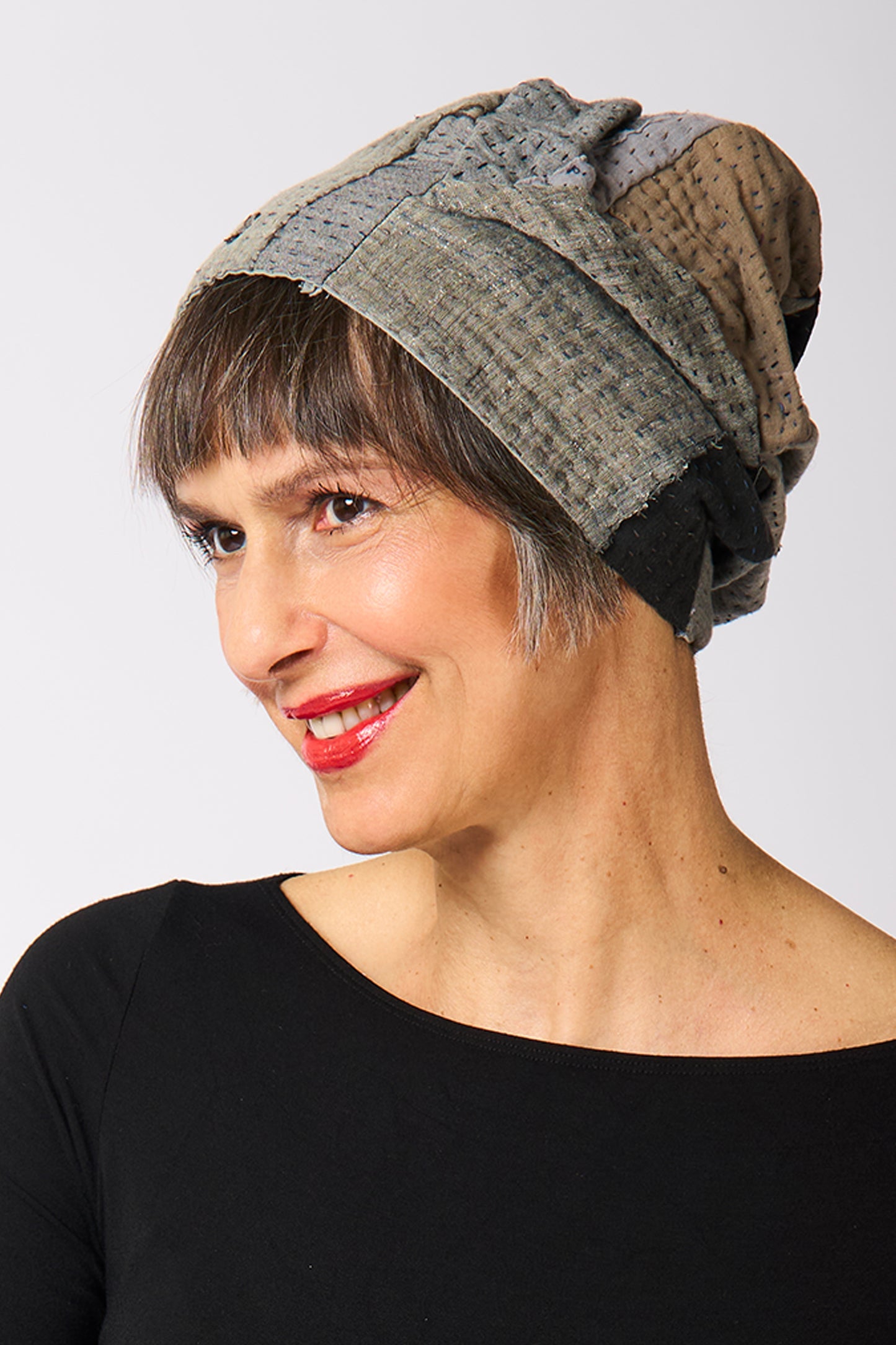 FRAYED PATCH KANTHA PATCHWORK HAT - fi4880-glk -