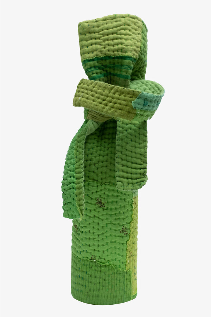 Mosaic Fray Handmade Vintage Kantha Wine Bag -Lime Green