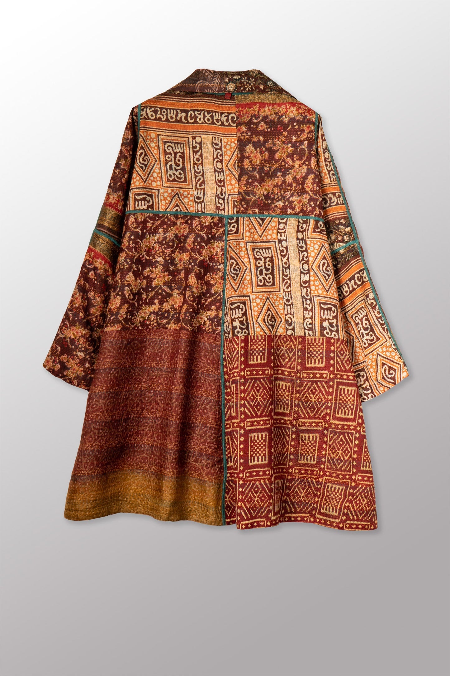 VINTAGE SILK KANTHA A-LINE DUSTER - sv2311-0012a -