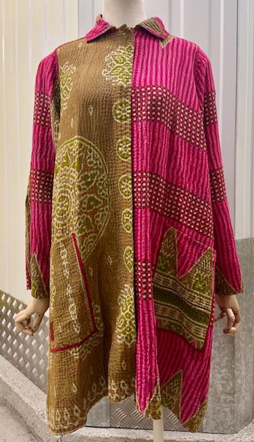 VINTAGE COTTON KANTHA A-LINE DUSTER - cv4311-0111a -