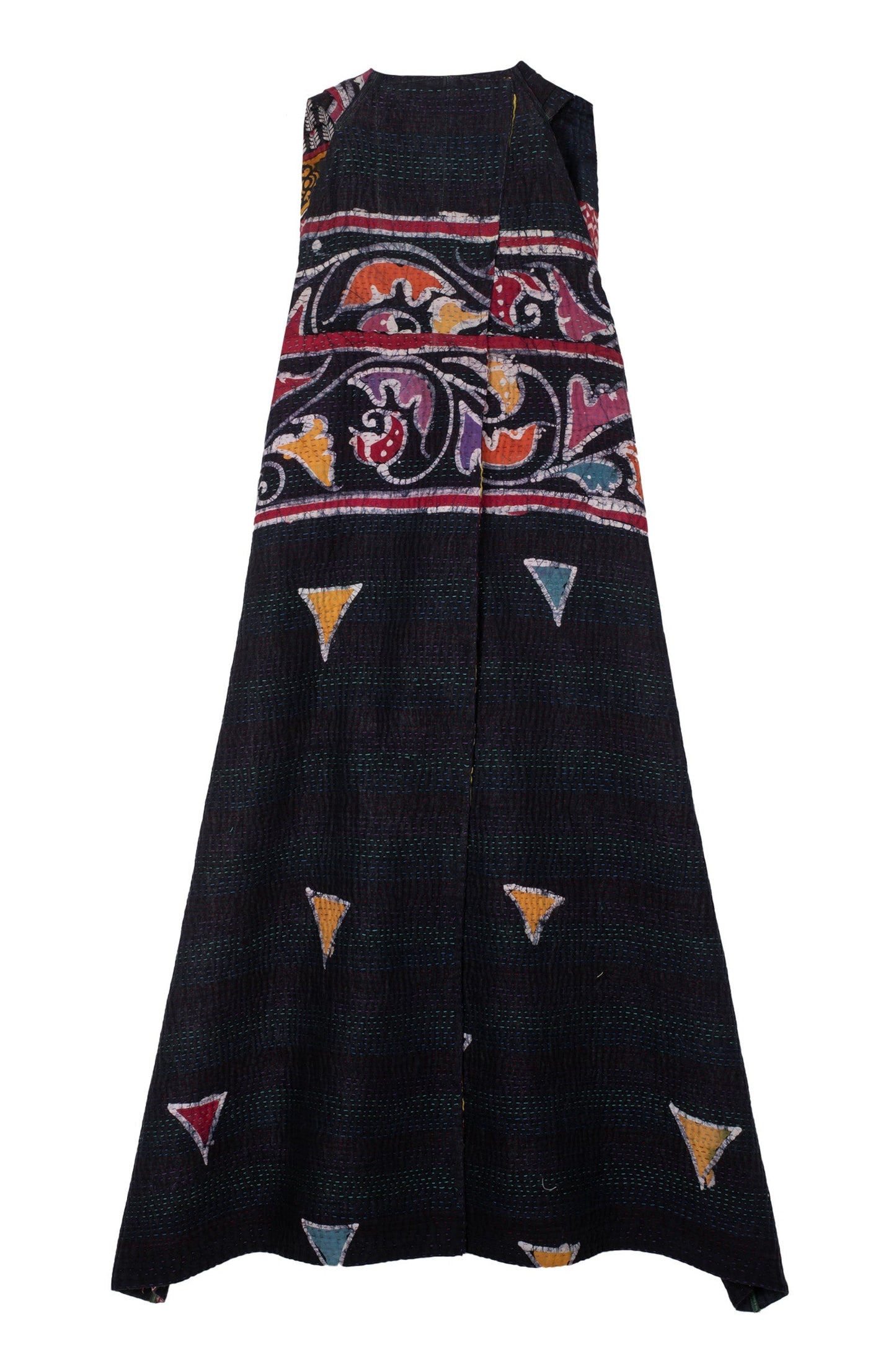 VINTAGE COTTON KANTHA BACK PLEATED VEST MAXI - cv4222-0013a -