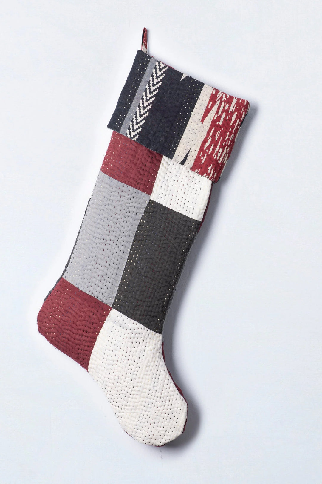 Monotone Ikat Kantha Stocking - Red2