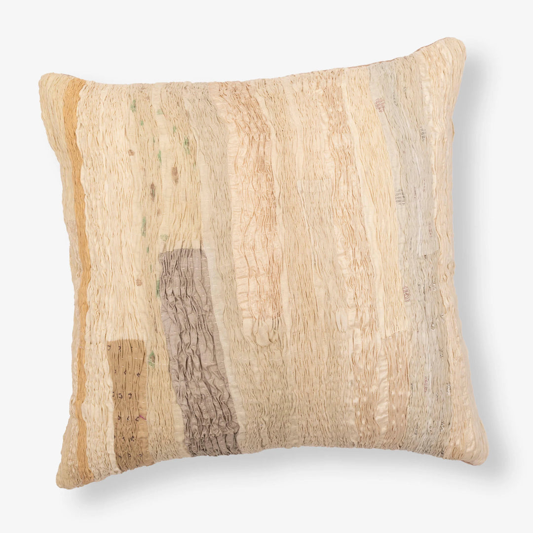 Sari Pleated Handmade Kantha Pillow Sham (With Velvet Back)