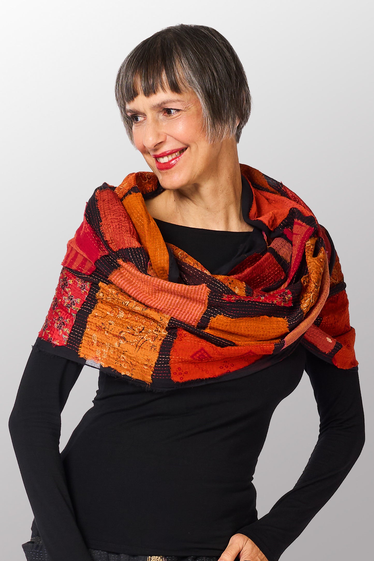 TONAL TILE PATCH KANTHA INFINITY SCARF - tt2816-org -