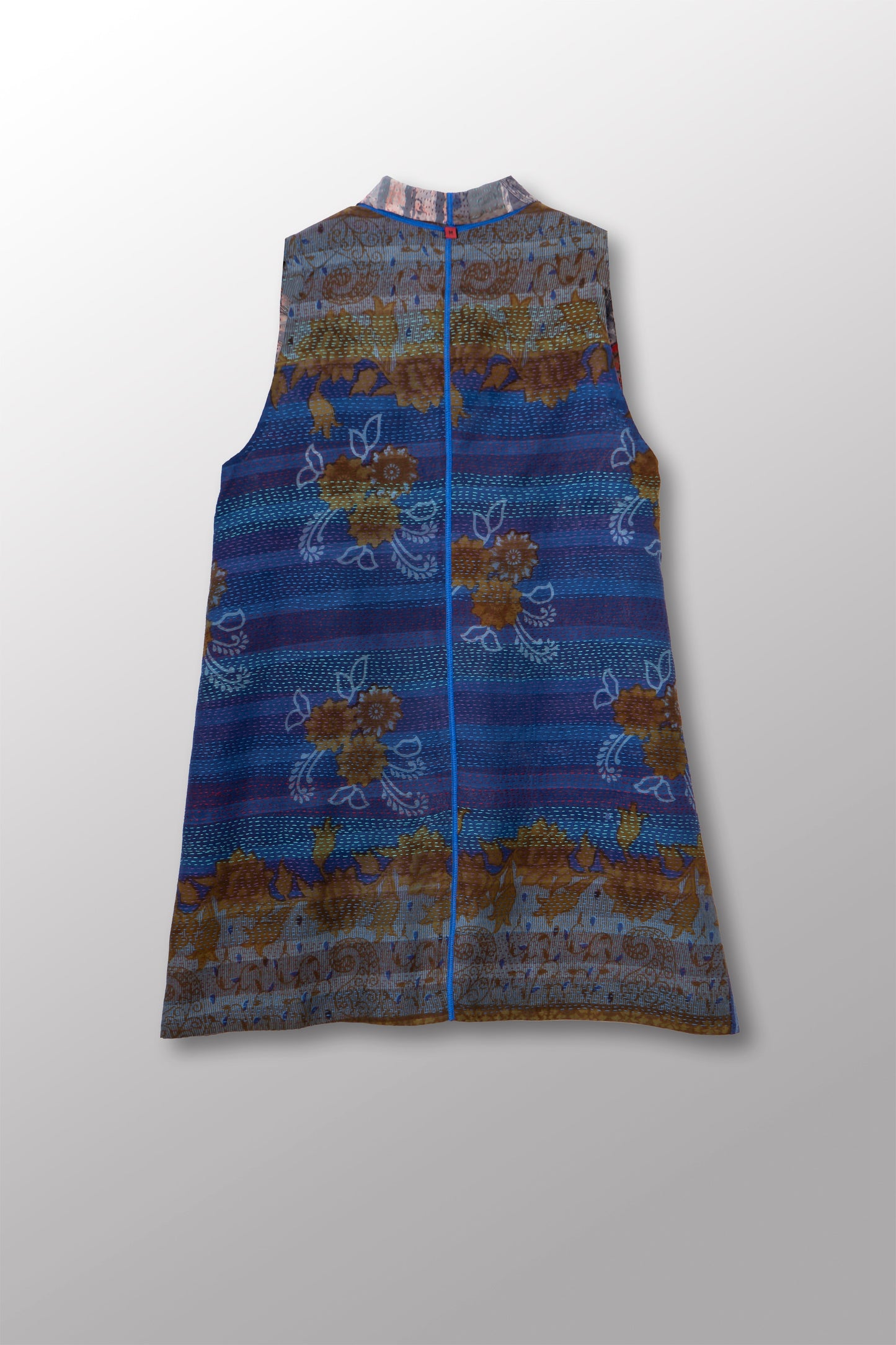 VINTAGE SILK GEORGETTE COTTON KANTHA KIMONO VEST - gc2247-0001m -