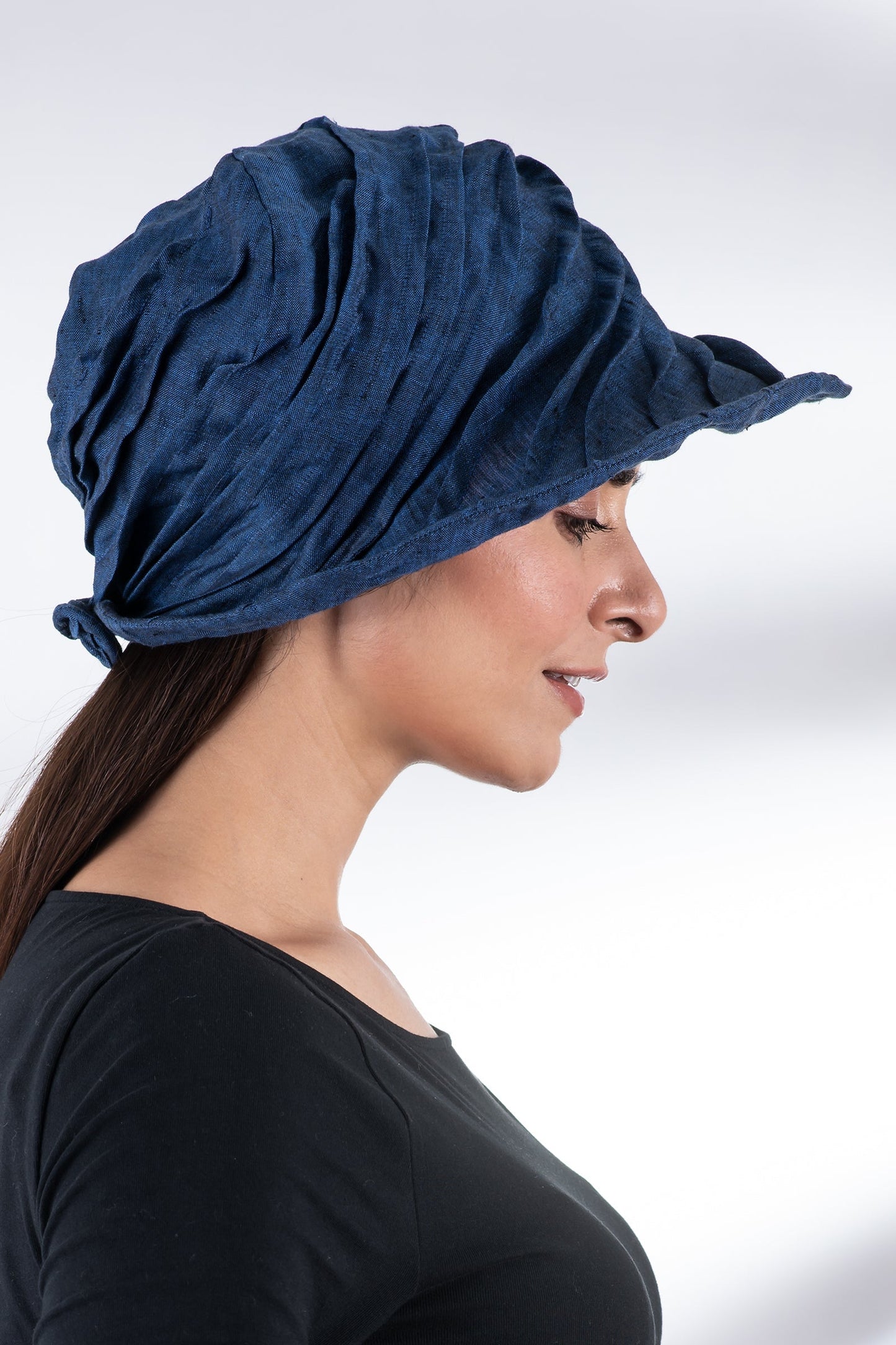 LINEN TWIST TUCKED BRIM HAT - ln1886-nvy -