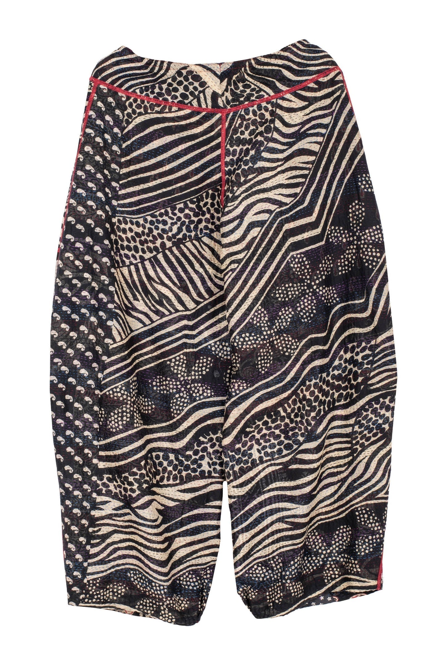 PATCHED PRINT KANTHA KNEE TUCKED PANTS - pp2625-blk -