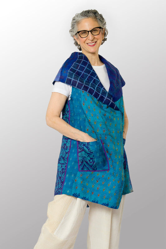 VINTAGE SILK KANTHA CIRCULAR VEST - sv2201-0099a -