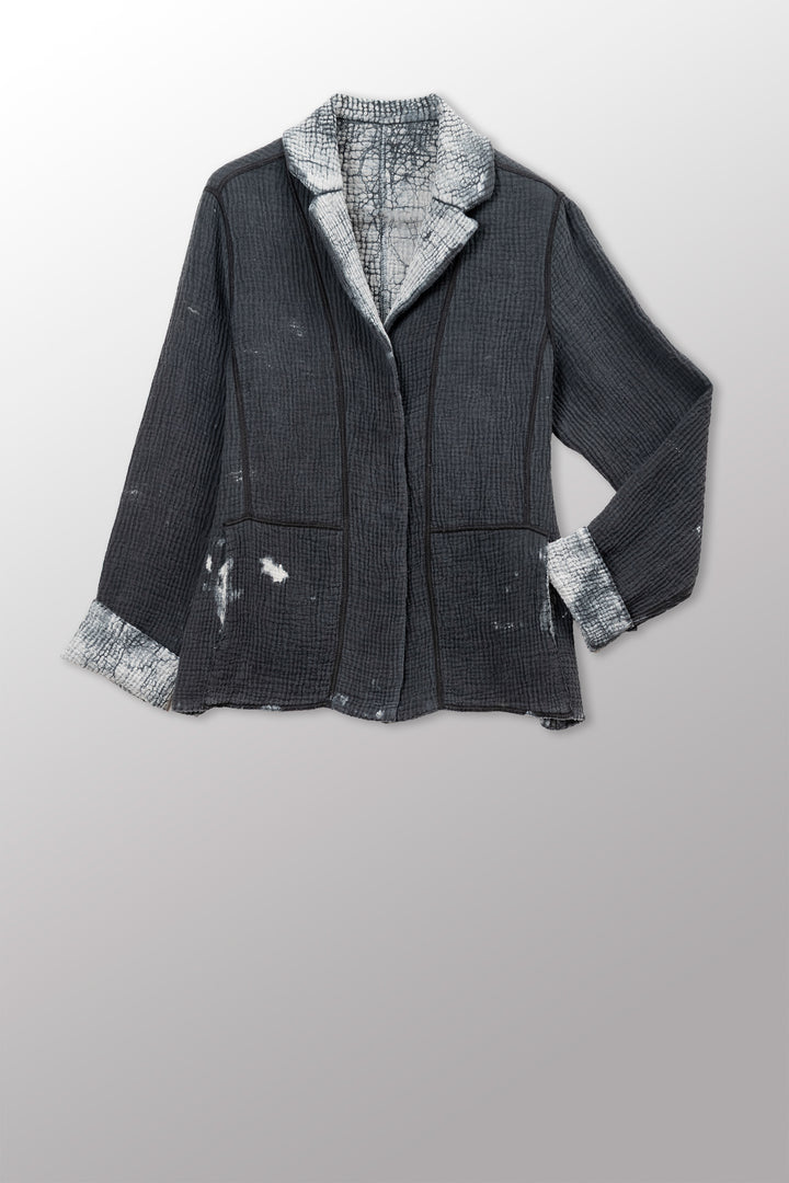 MUD DYE RIPPLE KANTHA SHAPED JACKET - yp4j109-gry -