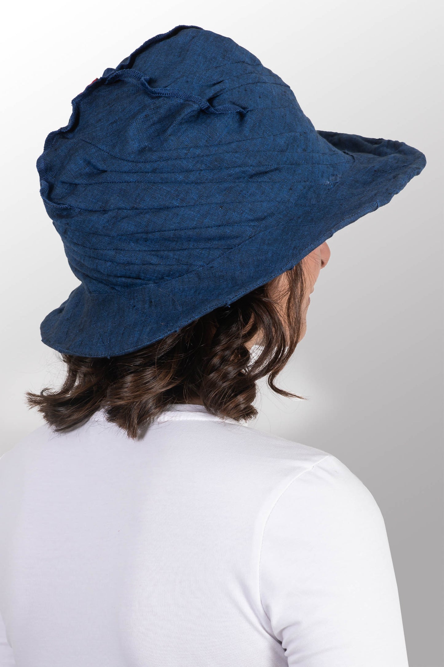 LINEN TWIST TUCKED BRIM HAT - ln1886-nvy -