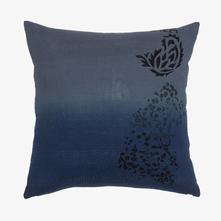 Cotton Ombre Handmade Vintage Kantha Pillow - Indigo