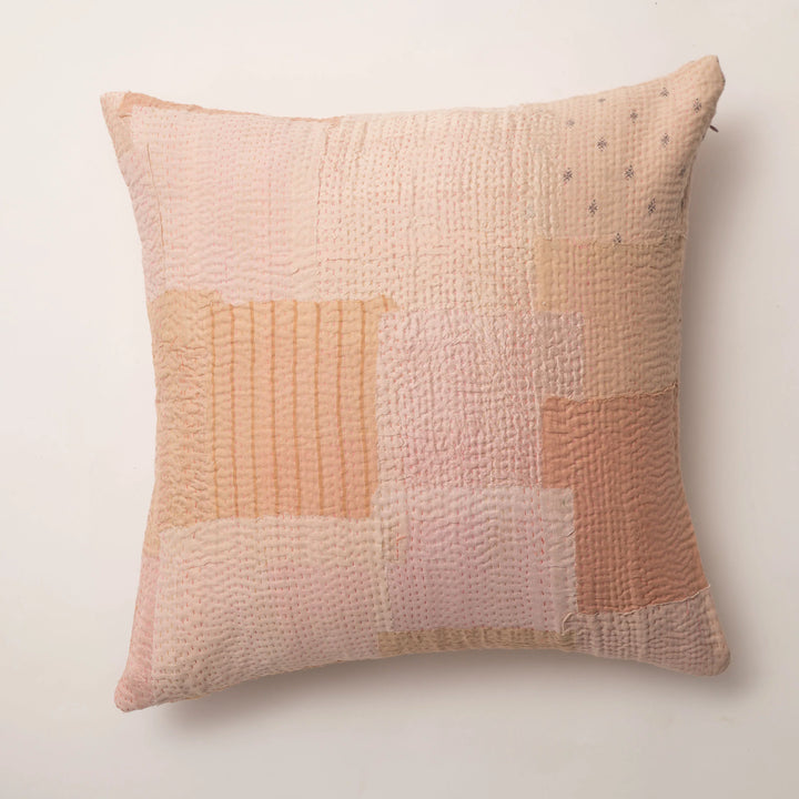 Mosaic Fray Handmade vintage Kantha Pillow - Shallot