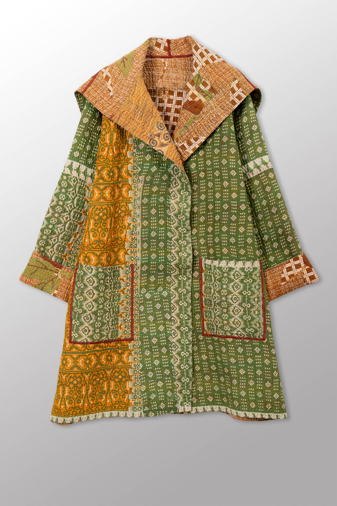 VINTAGE COTTON KANTHA POCKET MEDIUM COAT - cv4316-0055m -