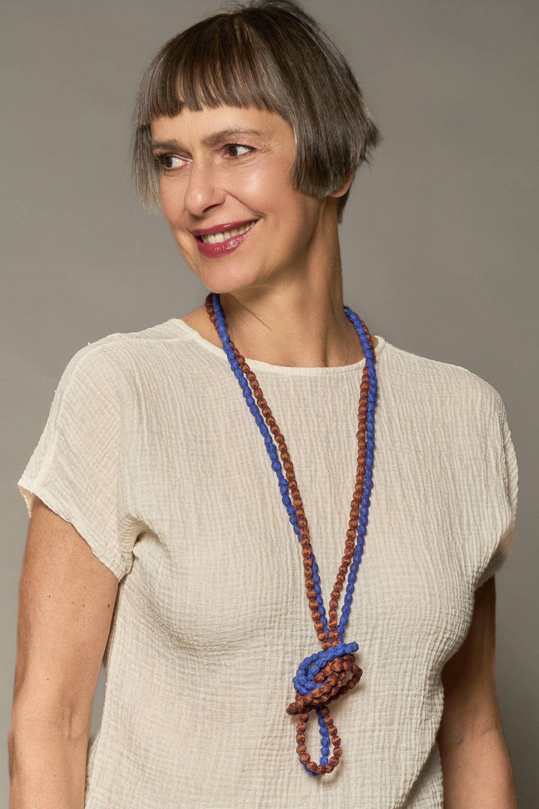 VINTAGE SILK KANTHA 2 STRAND NECKLACE - sv2733-org -