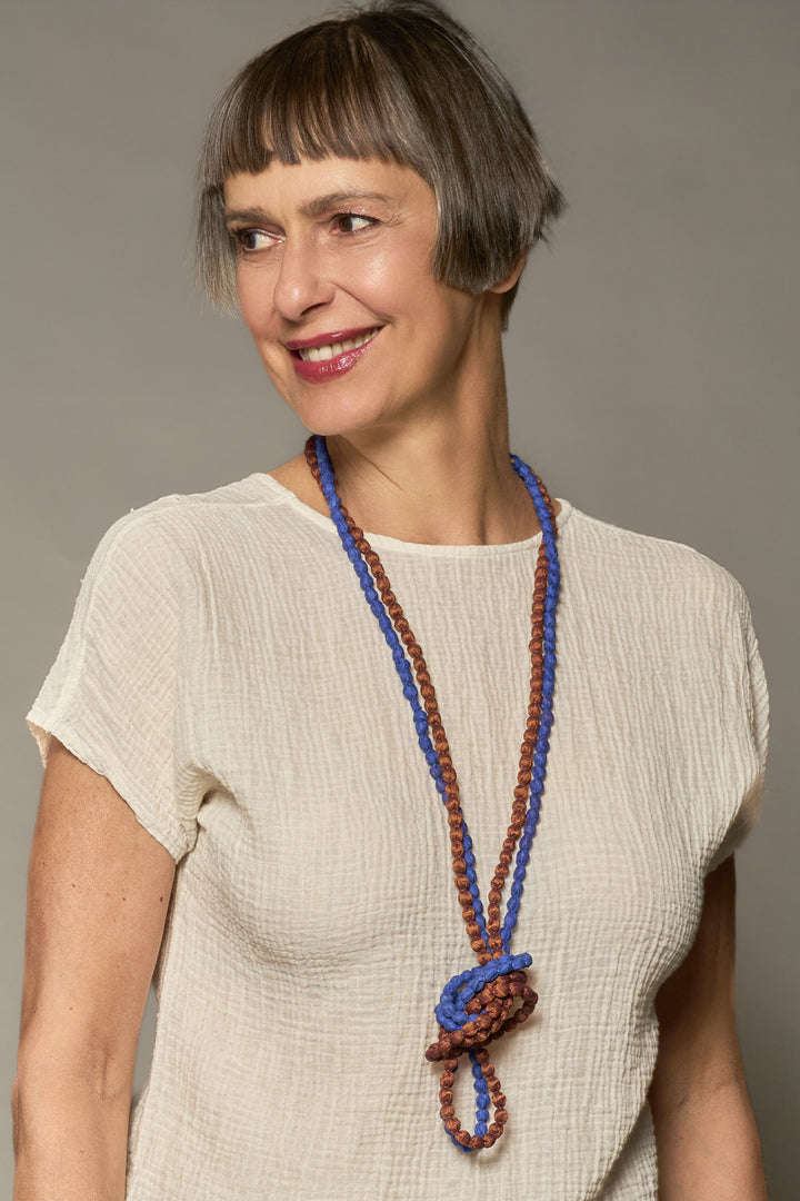 VINTAGE SILK KANTHA 2 STRAND NECKLACE - sv2733-org -