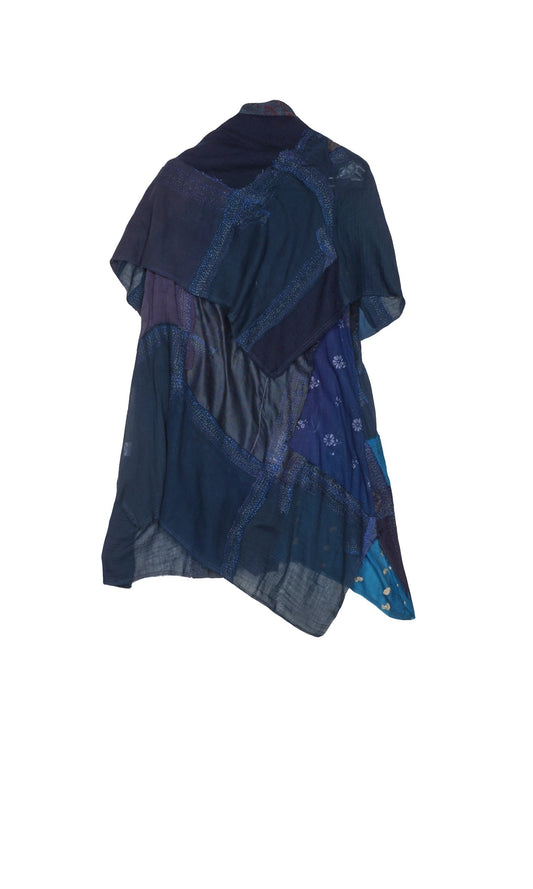 MOSAIC TILE PATCH KANTHA COWL NECK FLARE TOP - mt1529-nvy -