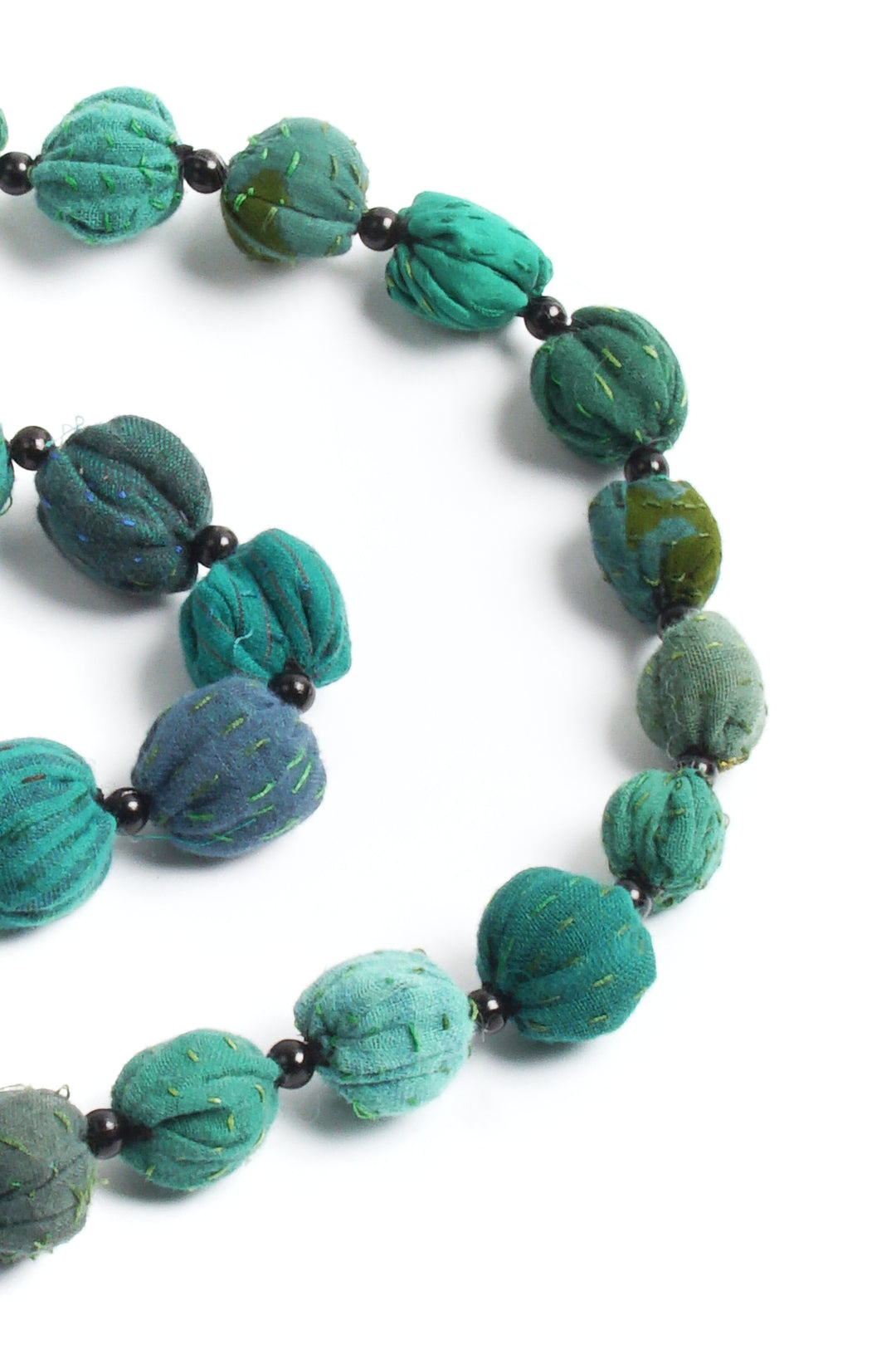 COTTON SILK SW PATCH KANTHA SMALL NUTS LONG NECKLACE - ws2706-tel -