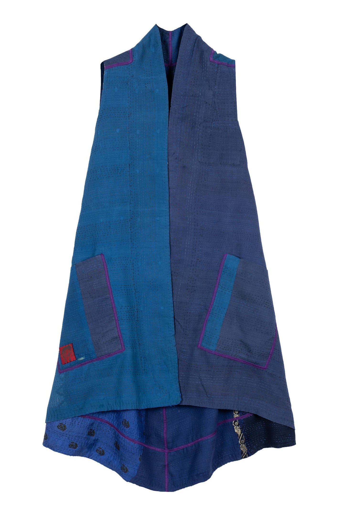 COTTON SILK SW PATCH KANTHA A-LINE VEST - ws2203-blu -