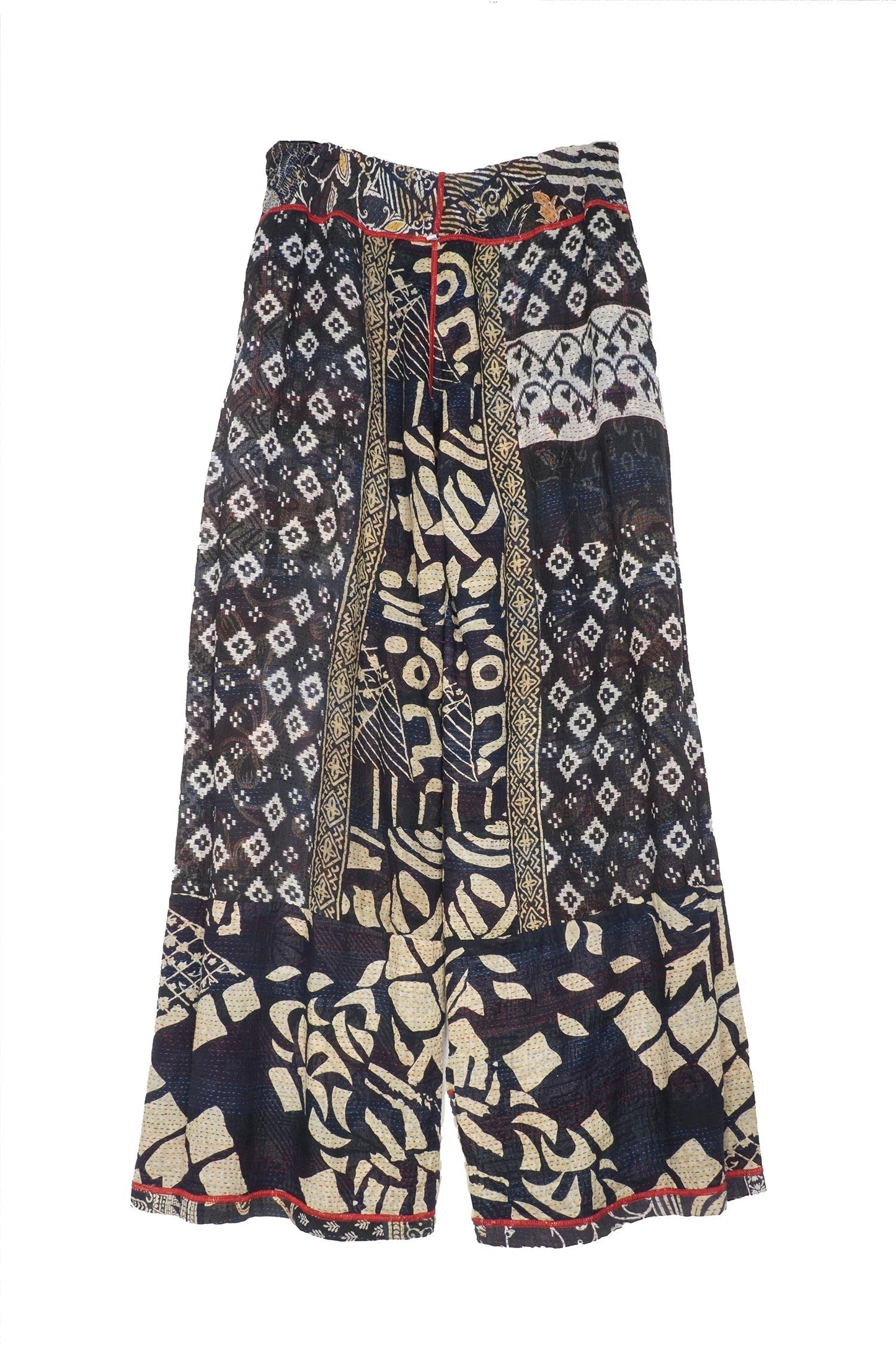 PATCHED PRINT W VINTAGE BACKING KANTHA GAUCHO TALL - pv2617-blk -