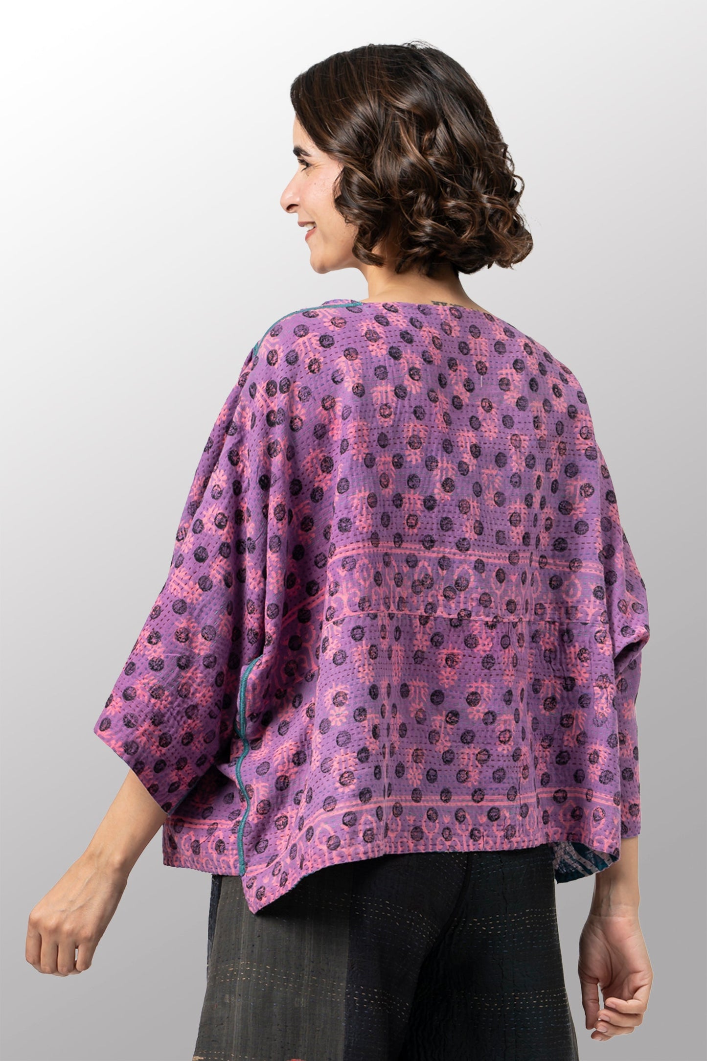 COTTON OVERDYE KANTHA 3/4 SLV. CROP TOP MIO - ov2538-cpik002a -