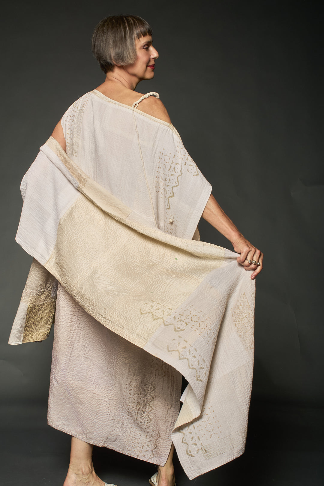 HALF SILK PATCH KANTHA SCARF STANDARD - hs2801-ivy -