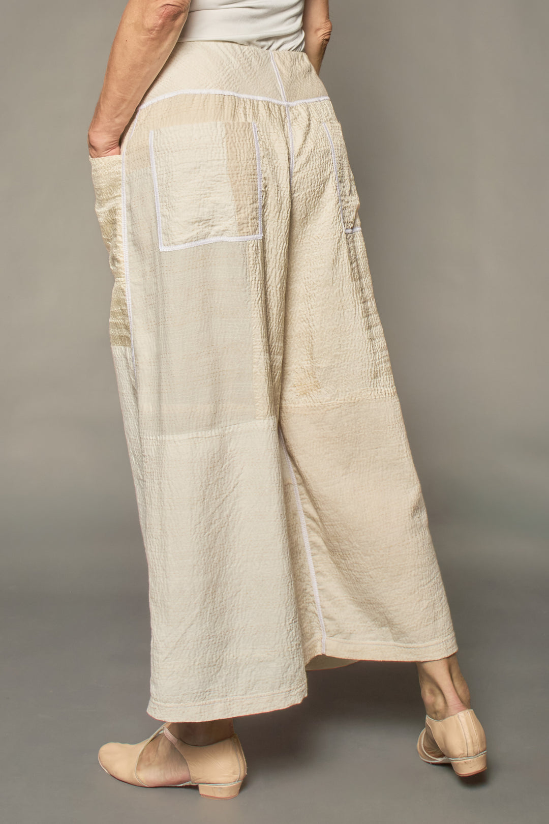 JAIPUR WHITE KANTHA MID RISE WIDE LEG PANTS - jw2665-ivy -