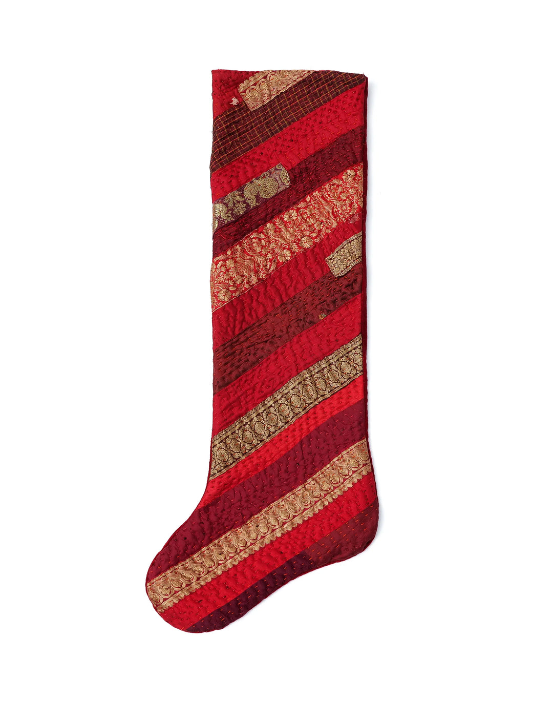 Jewel Striped  Hand Made Christmas Stockings-Red