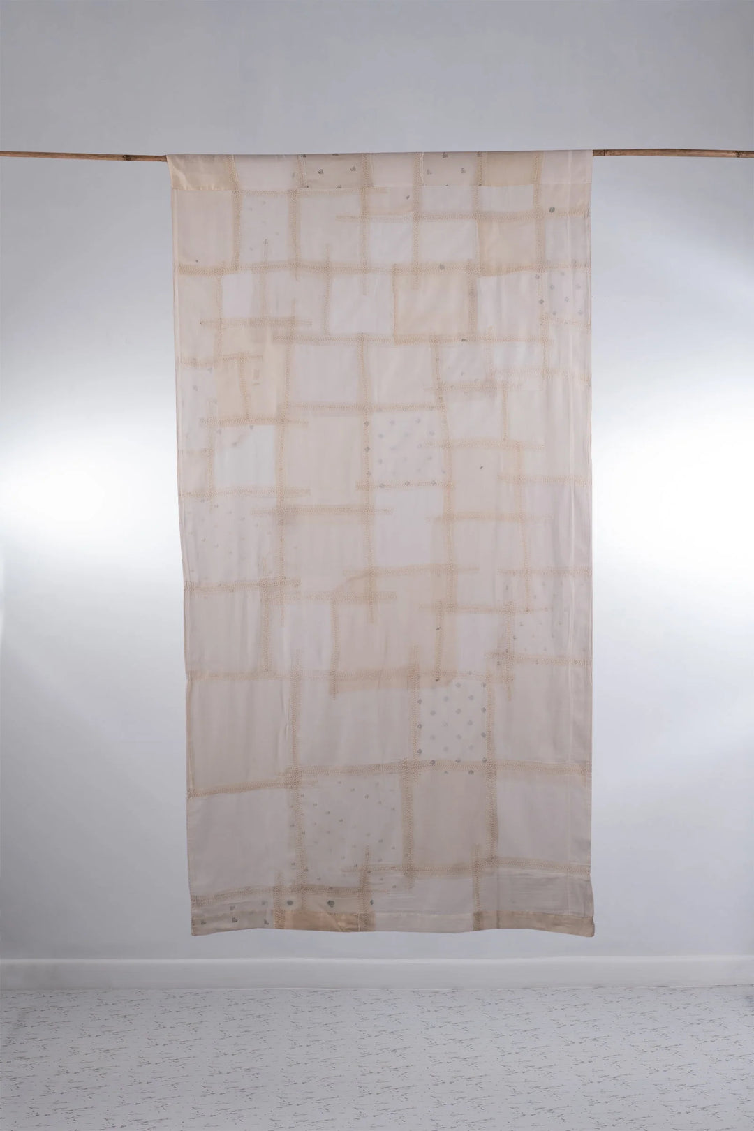 Tonal Tile Patch Kantha Curtain - White