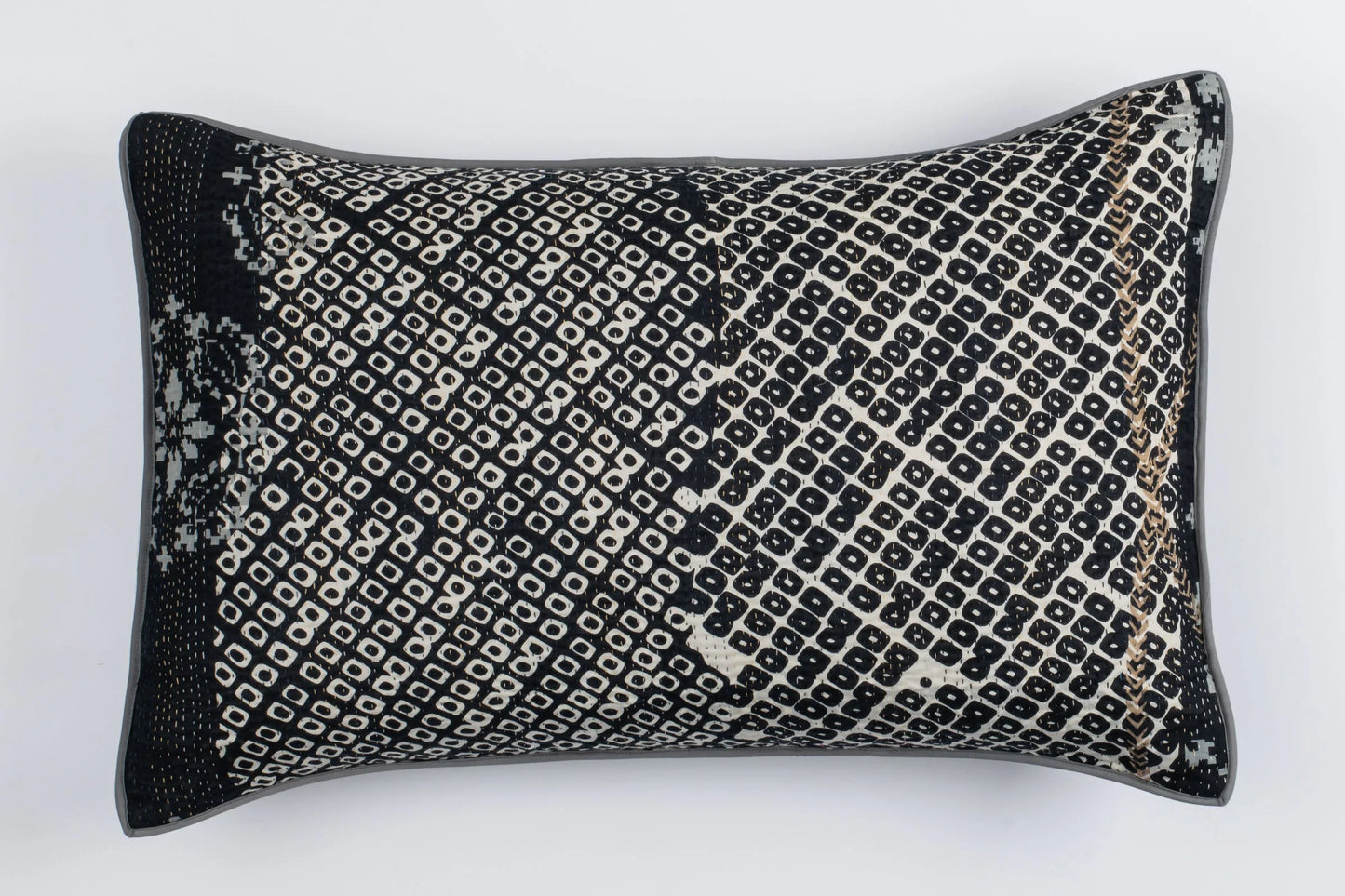Kimono Cotton Kantha Pillow Sham -Black -
