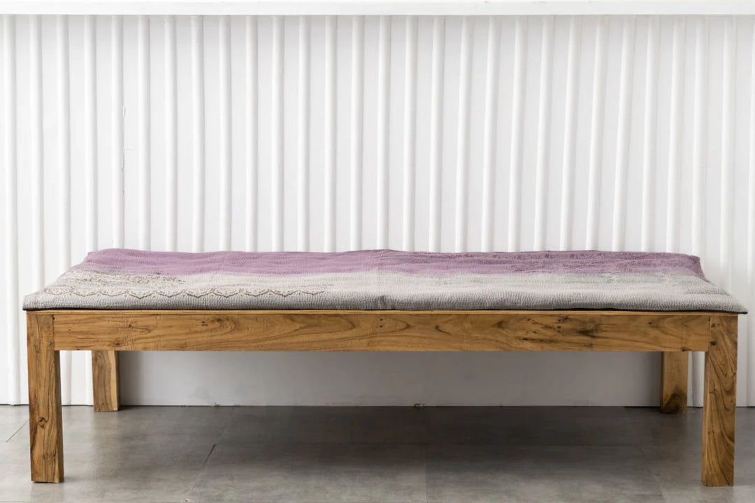 Vintage Fray Patch &amp; Ombre Kantha Day Bed Mattress Cover -Chocolate