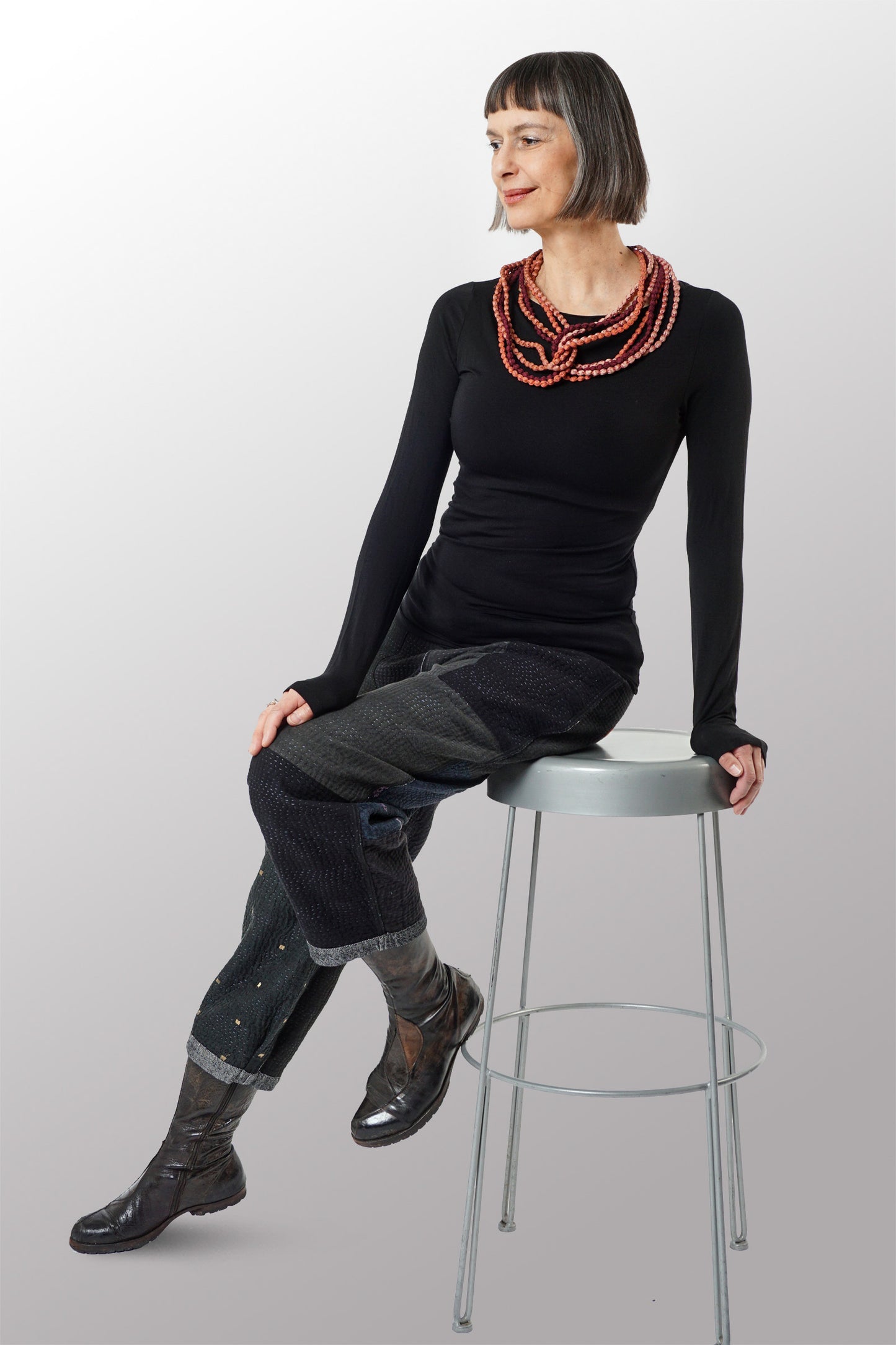 VINTAGE SILK KANTHA SEED NECKLACE - sv2721-cpk -