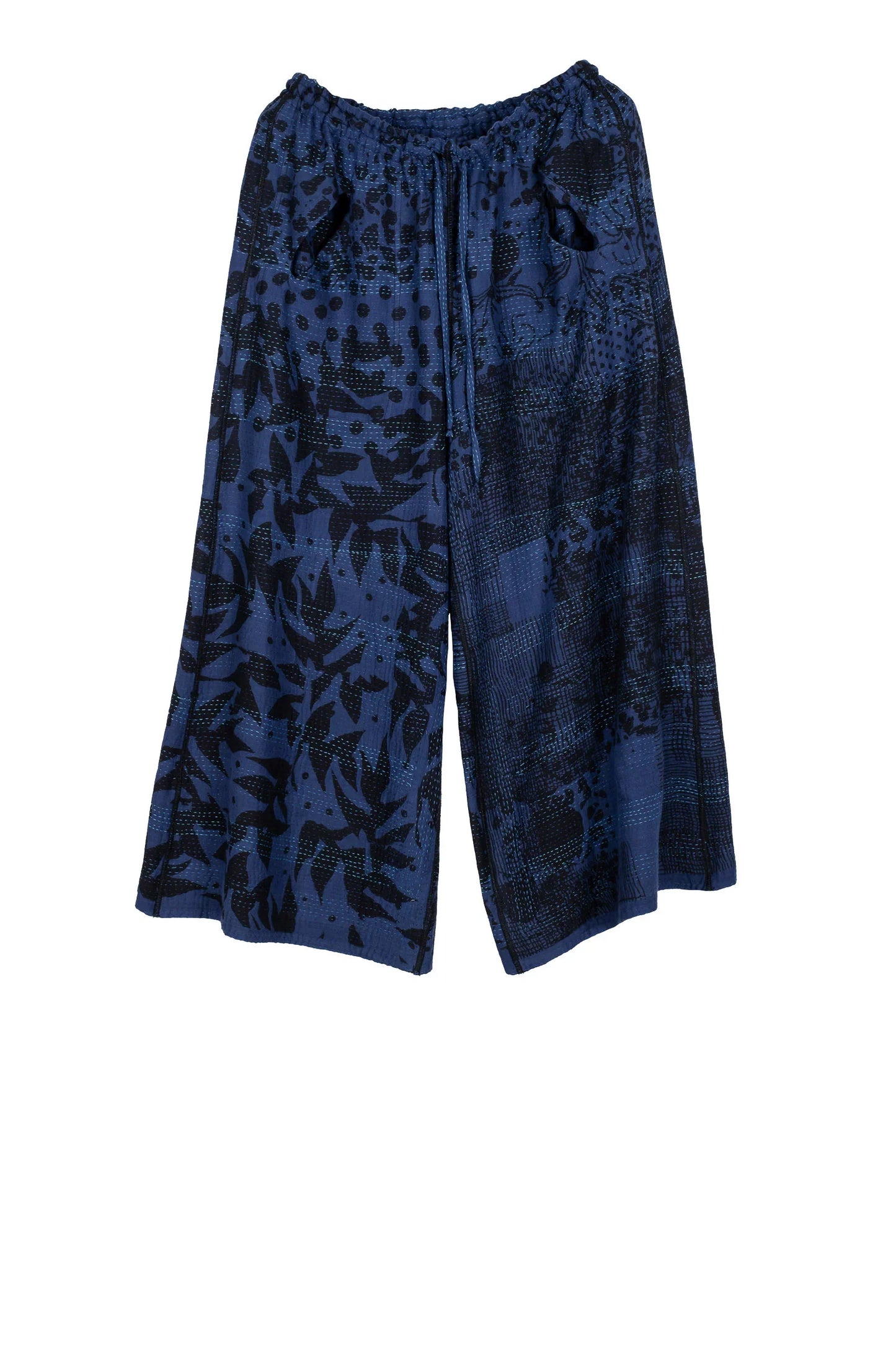 MONOTONE TWILIGHT PRINT KANTHA DRAW STRING GAUCHO - tp2627-nvy -