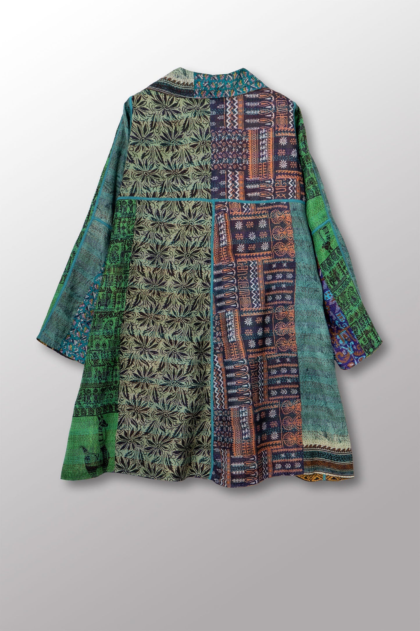 VINTAGE SILK KANTHA A-LINE DUSTER - sv2311-0011a -