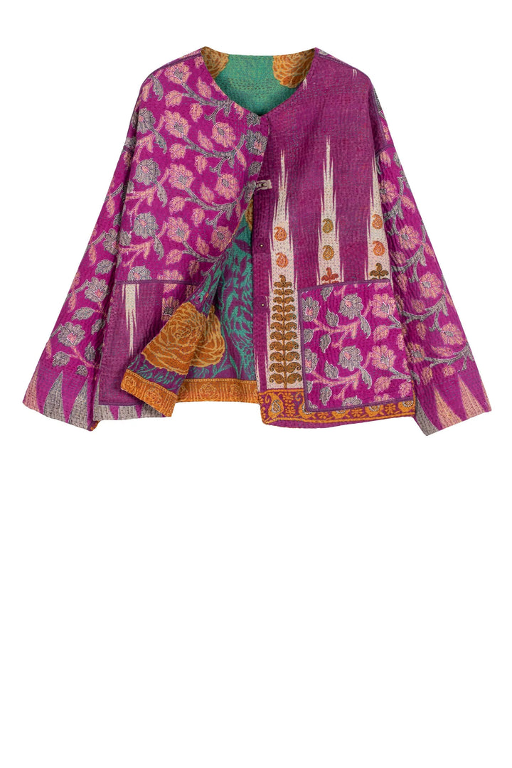 VESTE COURTE EN COTON KANTHA COL ROND VINTAGE - cv4053-0002a -