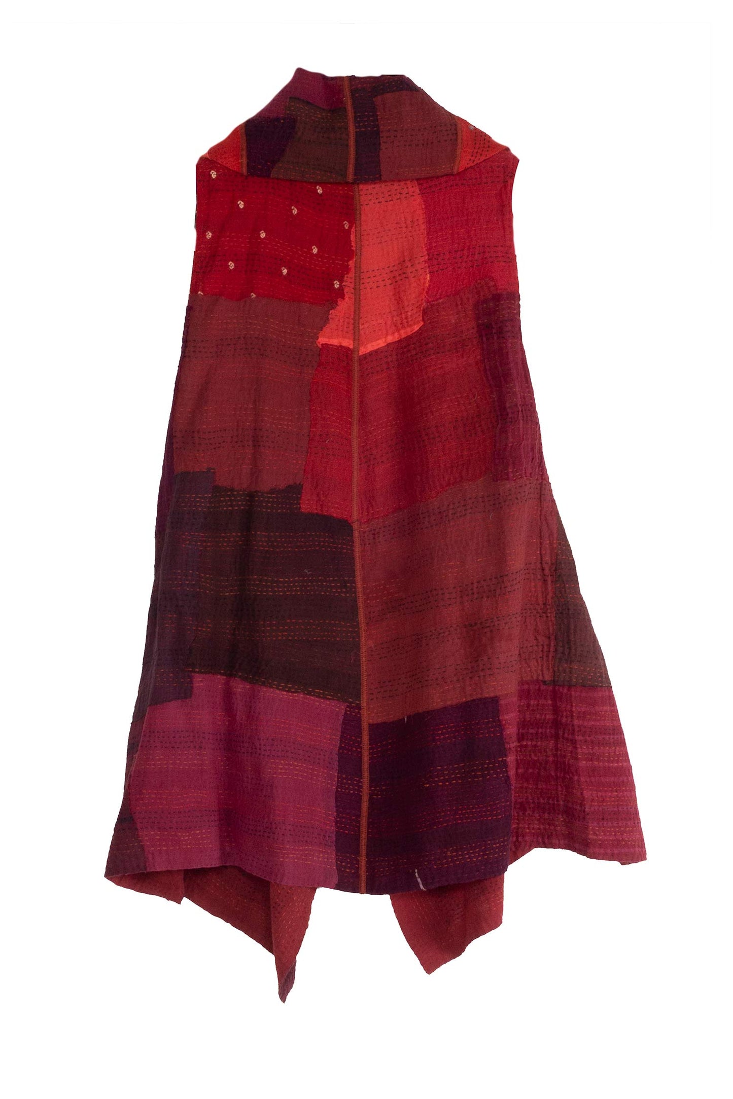 LANDSCAPE FRAYED PATCH KANTHA PUFF COLLAR VEST - lf2232-red -