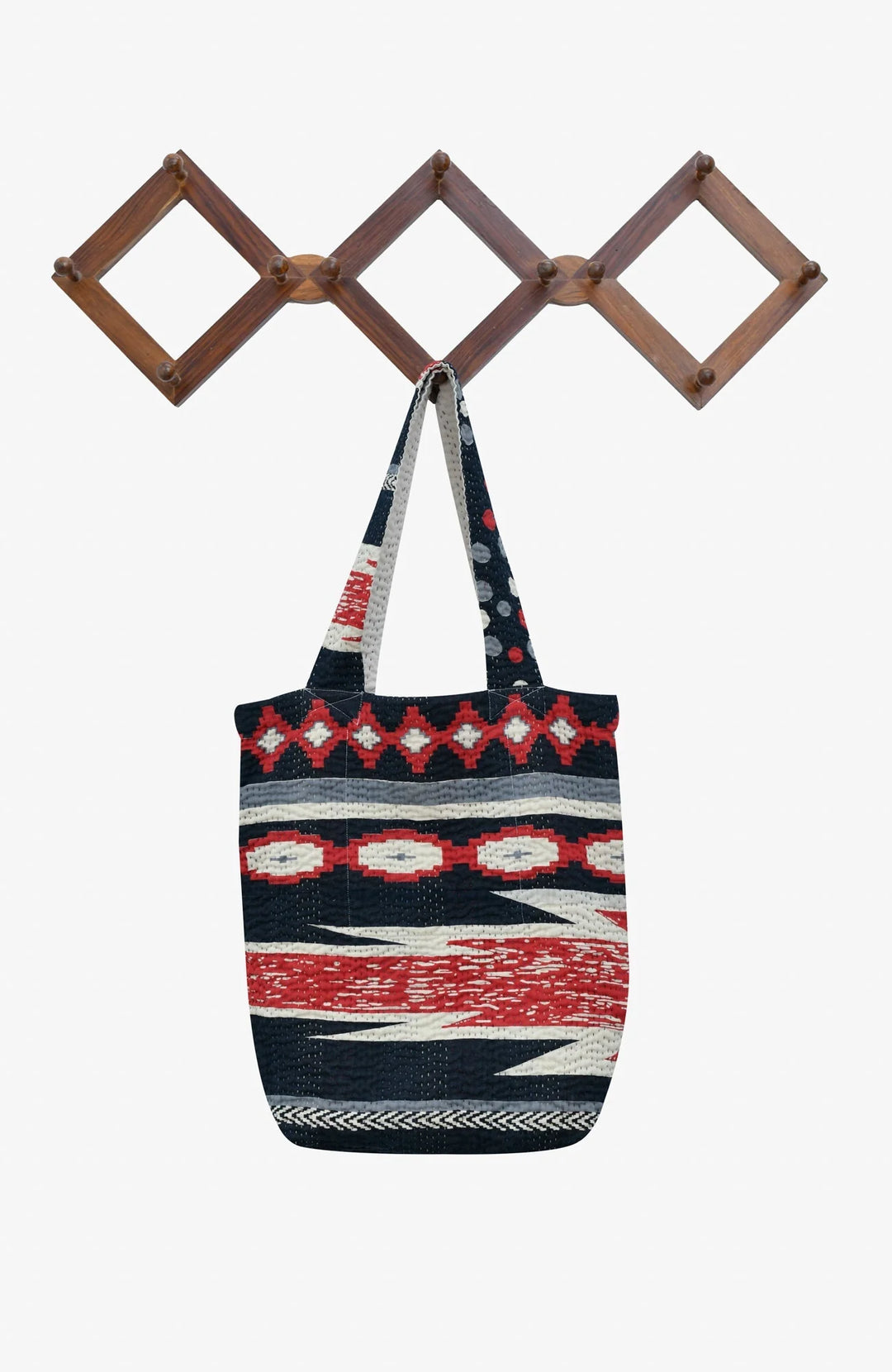 Monotone Ikat Handmade Vintage Kantha Tote Bag -Red