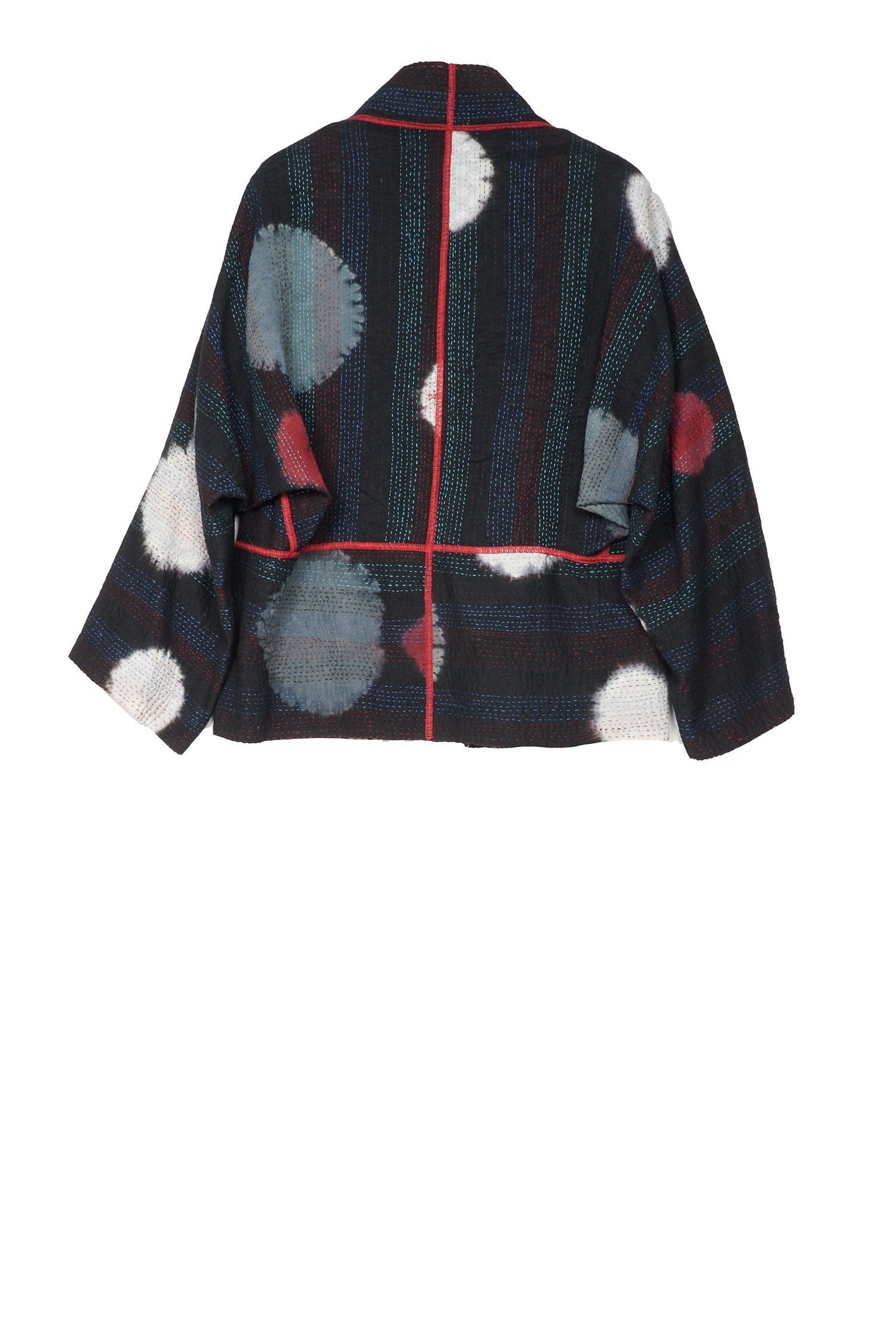 PATCH & CIRCLE PRINT KANTHA DOLMAN SHORT JKT - pc2015-blk -
