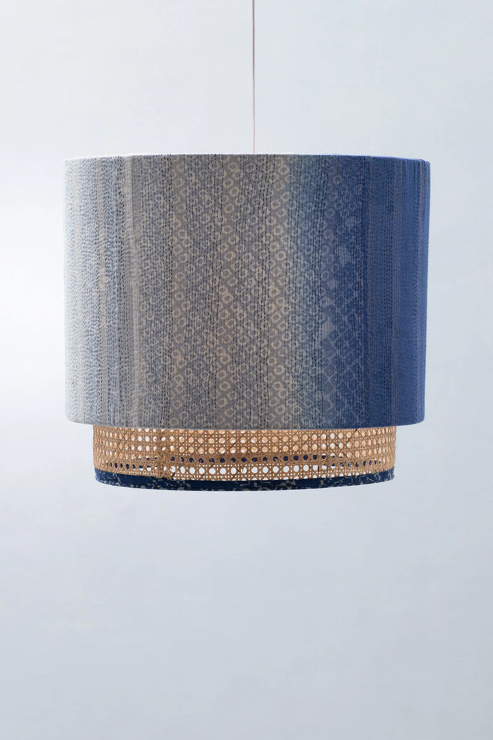 Kimono Cotton Kantha Hanging Lamp -Blue