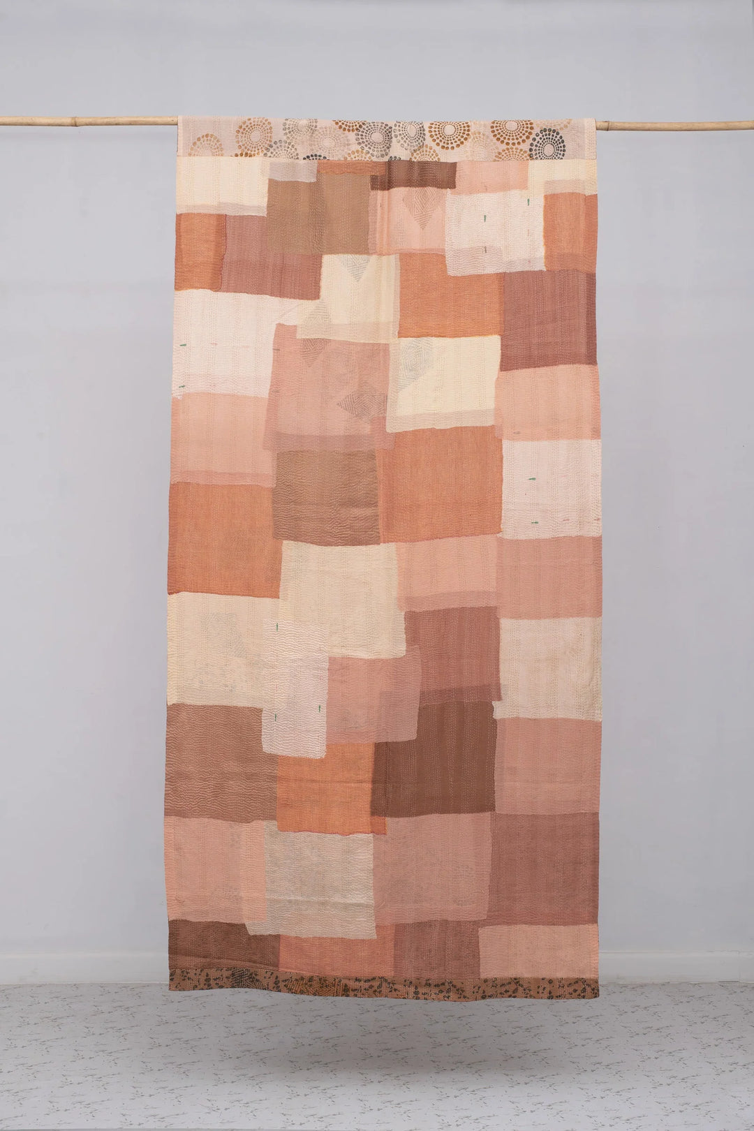 Vintage Fray Patch &amp; Ombre Kantha Curtain -Rose Water